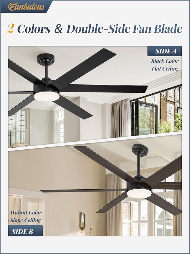 66 Inch Ceiling Fans with Lights and Remote, Reversible 6 Blades, Dimmable, 3000K-6000K Adjustable, Outdoor Ceiling Fans for