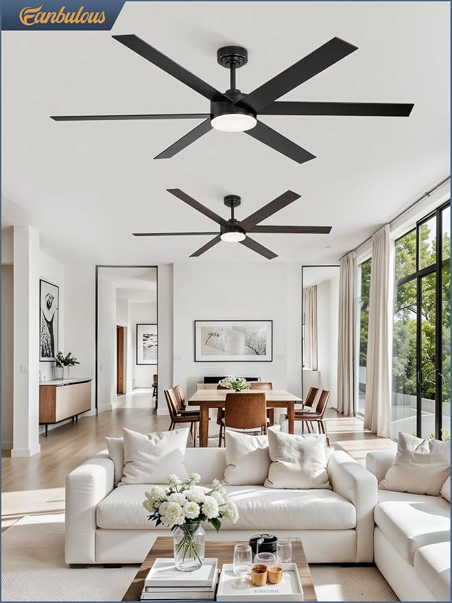 66 Inch Ceiling Fans with Lights and Remote, Reversible 6 Blades, Dimmable, 3000K-6000K Adjustable, Outdoor Ceiling Fans for