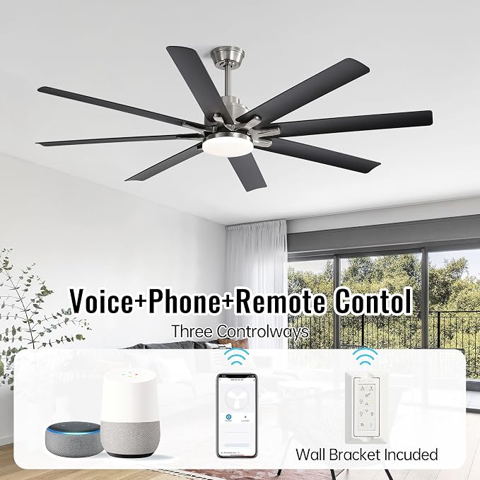 66 Inch Ceiling Fans with Lights, Smart Indoor Outdoor Ceiling Fan with Remote, Work with Alexa/Google, Low Profile Ceiling