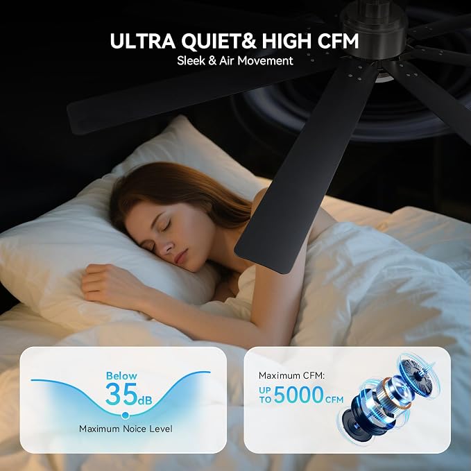 66 Inch Ceiling Fans with Lights, Smart Indoor Outdoor Ceiling Fan with Remote, Work with Alexa/Google, Low Profile Ceiling