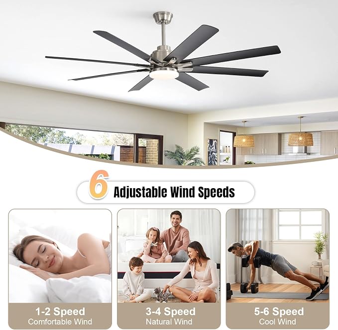 66 Inch Ceiling Fans with Lights, Smart Indoor Outdoor Ceiling Fan with Remote, Work with Alexa/Google, Low Profile Ceiling