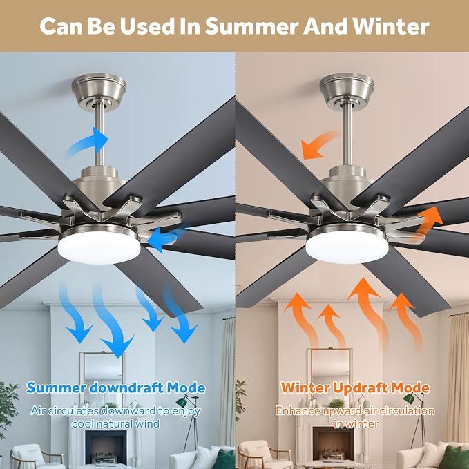 66 Inch Ceiling Fans with Lights, Smart Indoor Outdoor Ceiling Fan with Remote, Work with Alexa/Google, Low Profile Ceiling