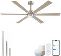 66 Inch Outdoor Smart Ceiling Fan with Light, Alexa/APP/Remote Control, 6 Modern Oak Blades Damp Rated, High CFM 6-Speeds