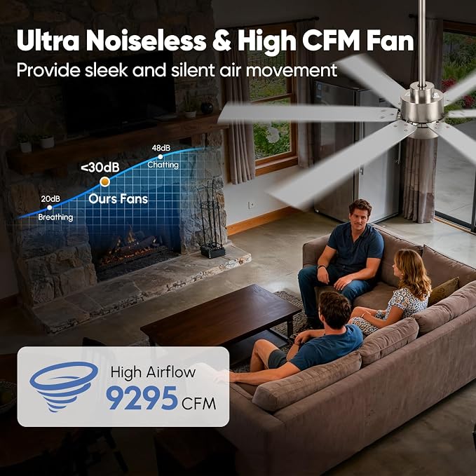66 Inch Outdoor Smart Ceiling Fan with Light, Alexa/APP/Remote Control, 6 Modern Oak Blades Damp Rated, High CFM 6-Speeds