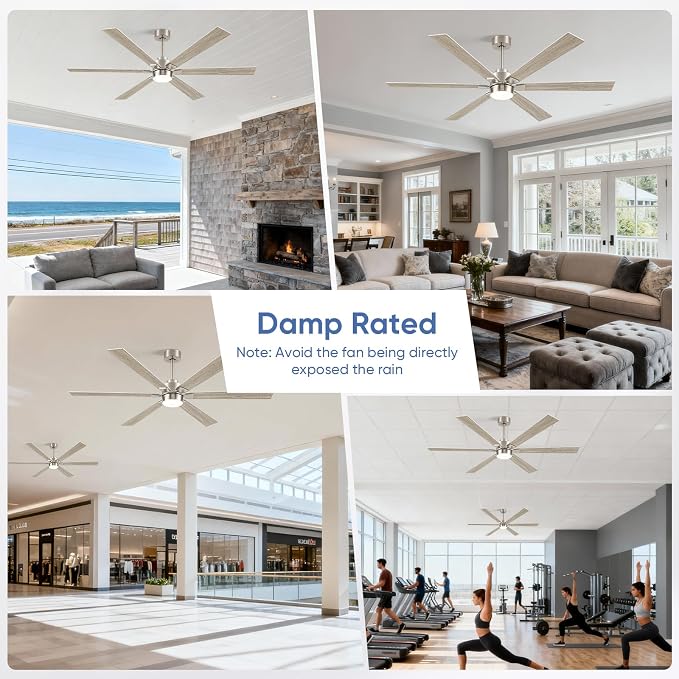 66 Inch Outdoor Smart Ceiling Fan with Light, Alexa/APP/Remote Control, 6 Modern Oak Blades Damp Rated, High CFM 6-Speeds
