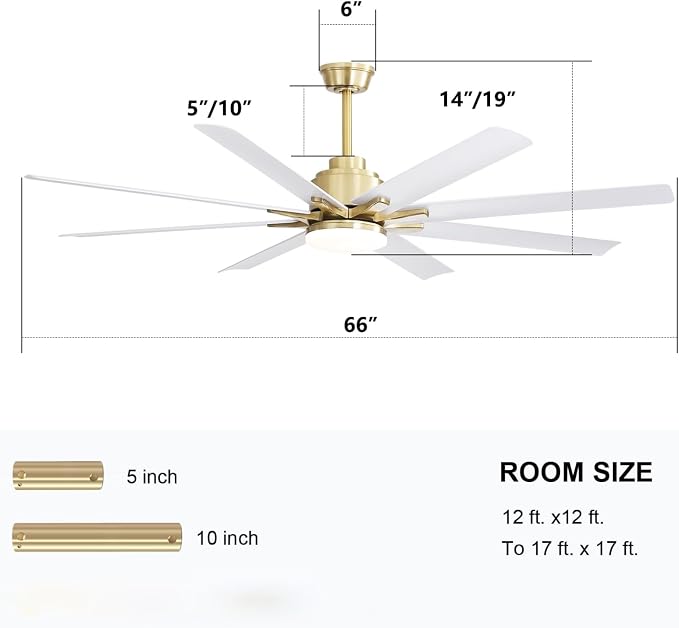 66 Inch Smart Ceiling Fans with Lights, Indoor/Outdoor Ceiling Fan with Light and Remote, Work with Alexa/Google, Reversible