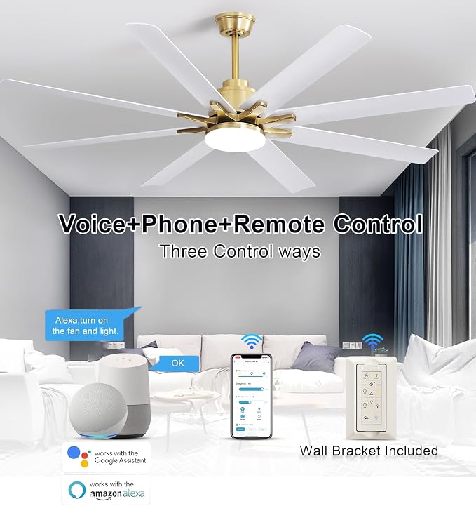 66 Inch Smart Ceiling Fans with Lights, Indoor/Outdoor Ceiling Fan with Light and Remote, Work with Alexa/Google, Reversible