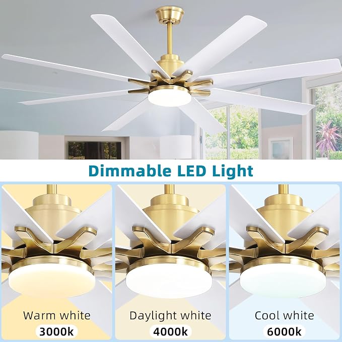 66 Inch Smart Ceiling Fans with Lights, Indoor/Outdoor Ceiling Fan with Light and Remote, Work with Alexa/Google, Reversible
