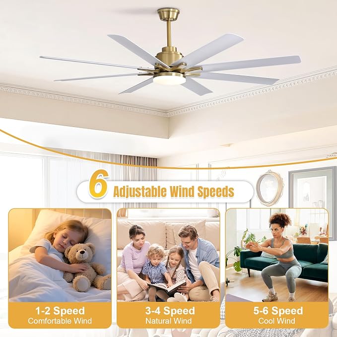 66 Inch Smart Ceiling Fans with Lights, Indoor/Outdoor Ceiling Fan with Light and Remote, Work with Alexa/Google, Reversible