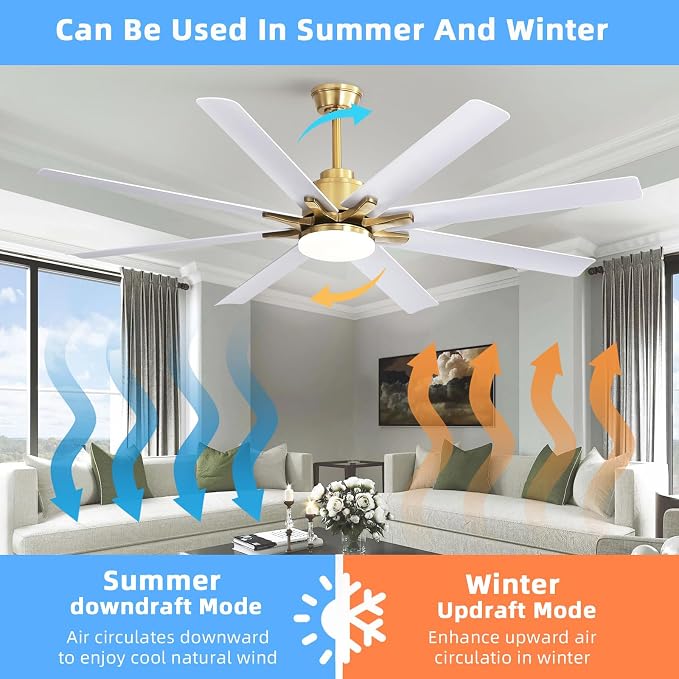 66 Inch Smart Ceiling Fans with Lights, Indoor/Outdoor Ceiling Fan with Light and Remote, Work with Alexa/Google, Reversible