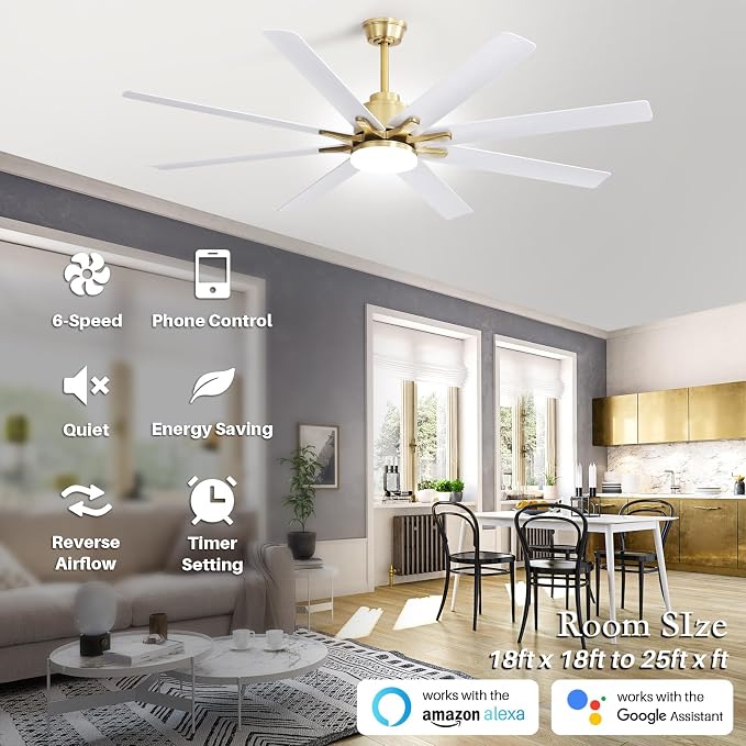 66 Inch Smart Ceiling Fans with Lights, Indoor/Outdoor Ceiling Fan with Light and Remote, Work with Alexa/Google, Reversible