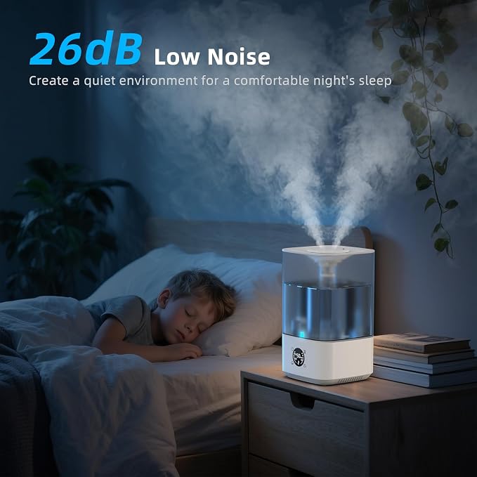 6L Humidifier for Bedroom Large Room Home, 800ft2 Wide Coverage, 26dB Quiet,Easy Top Fill, Quickly & Evenly Humidify