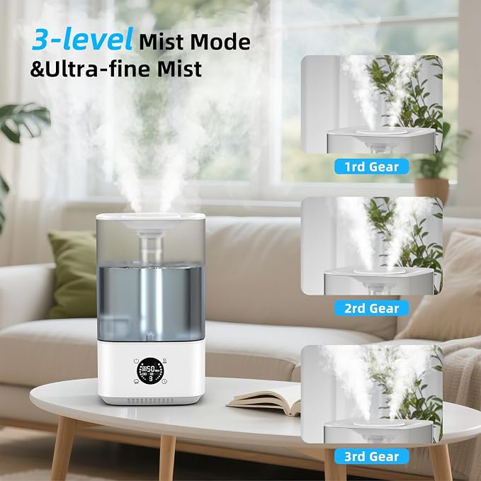 6L Humidifier for Bedroom Large Room Home, 800ft2 Wide Coverage, 26dB Quiet,Easy Top Fill, Quickly & Evenly Humidify