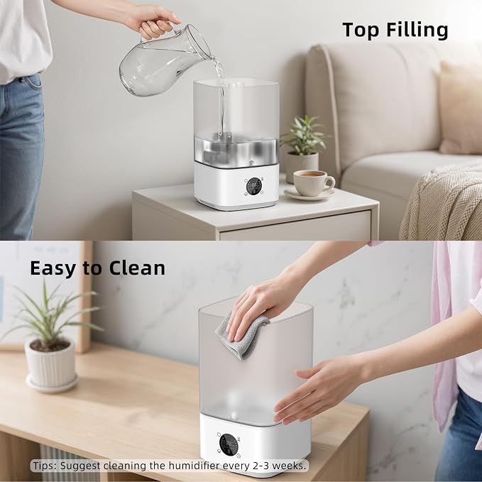 6L Humidifier for Bedroom Large Room Home, 800ft2 Wide Coverage, 26dB Quiet,Easy Top Fill, Quickly & Evenly Humidify