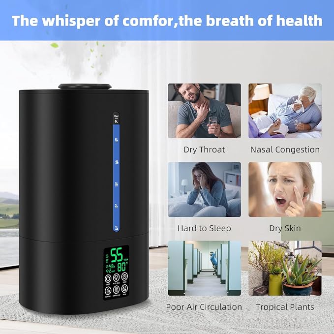6L Humidifiers for Bedroom Large Room Home,Cool and Warm Humidifier for Baby and Plants Hot Mist Top Fill Desk Humidifiers