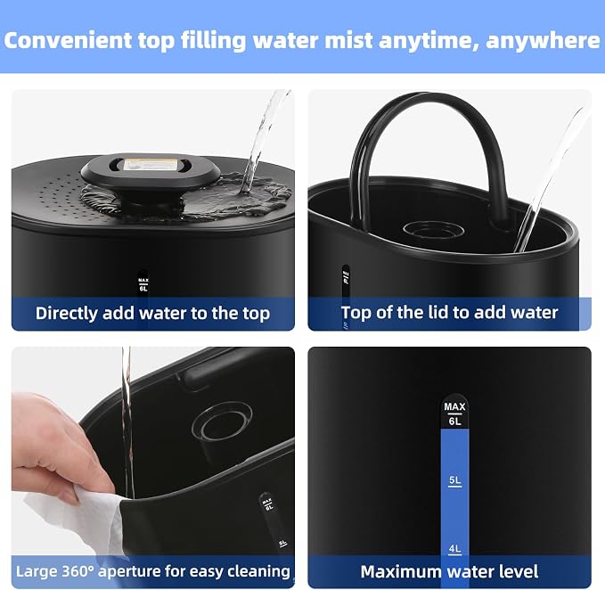 6L Humidifiers for Bedroom Large Room Home,Cool and Warm Humidifier for Baby and Plants Hot Mist Top Fill Desk Humidifiers