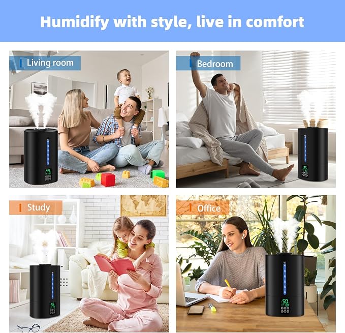 6L Humidifiers for Bedroom Large Room Home,Cool and Warm Humidifier for Baby and Plants Hot Mist Top Fill Desk Humidifiers