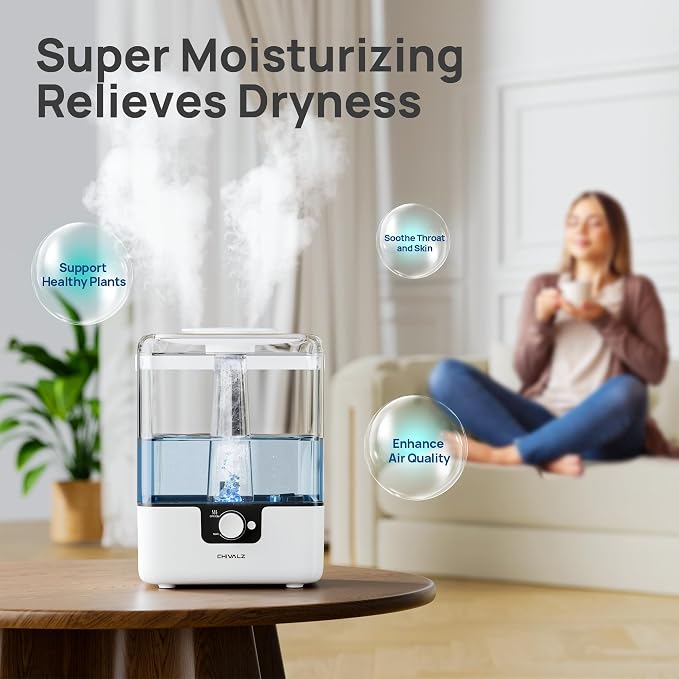 6L Humidifiers for Bedroom Large Room Home, Cool Mist Top Fill Humidifiers for Baby Nursery and Plants, 26dB Quiet