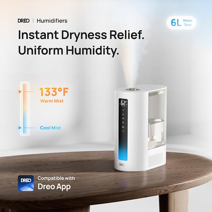 6L Humidifiers for Bedroom, Smart Warm & Cool Mist for Large Room, 60Hr Quiet Runtime for Baby, Plant, Humidity Sensor