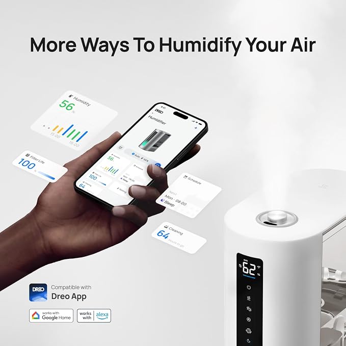 6L Humidifiers for Bedroom, Smart Warm & Cool Mist for Large Room, 60Hr Quiet Runtime for Baby, Plant, Humidity Sensor