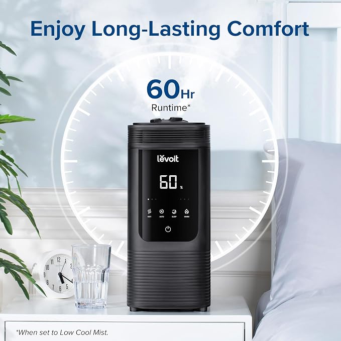 6L Smart Warm and Cool Mist Humidifiers for Home Bedroom, 60H Runtime and Auto Customized Humidity for Large room, Schedule
