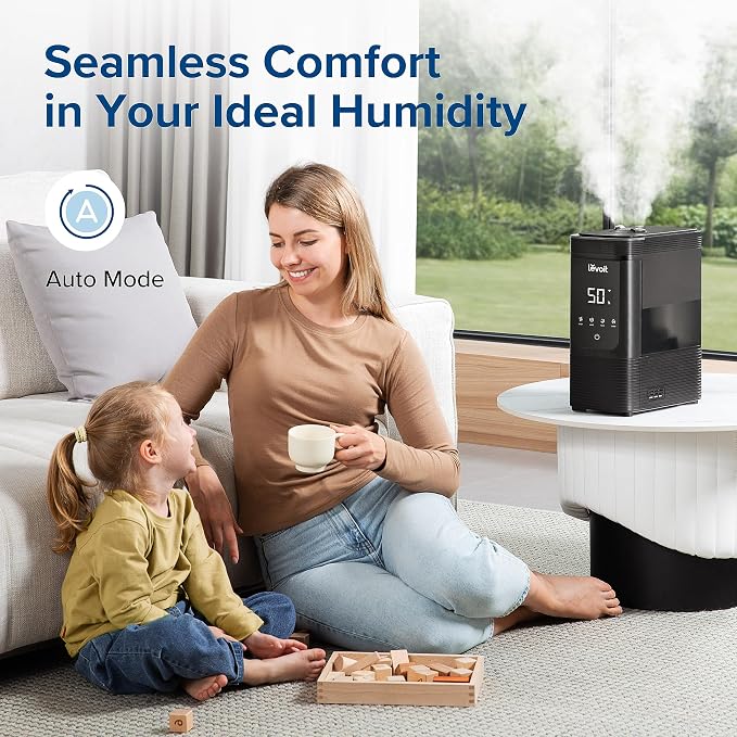 6L Smart Warm and Cool Mist Humidifiers for Home Bedroom, 60H Runtime and Auto Customized Humidity for Large room, Schedule