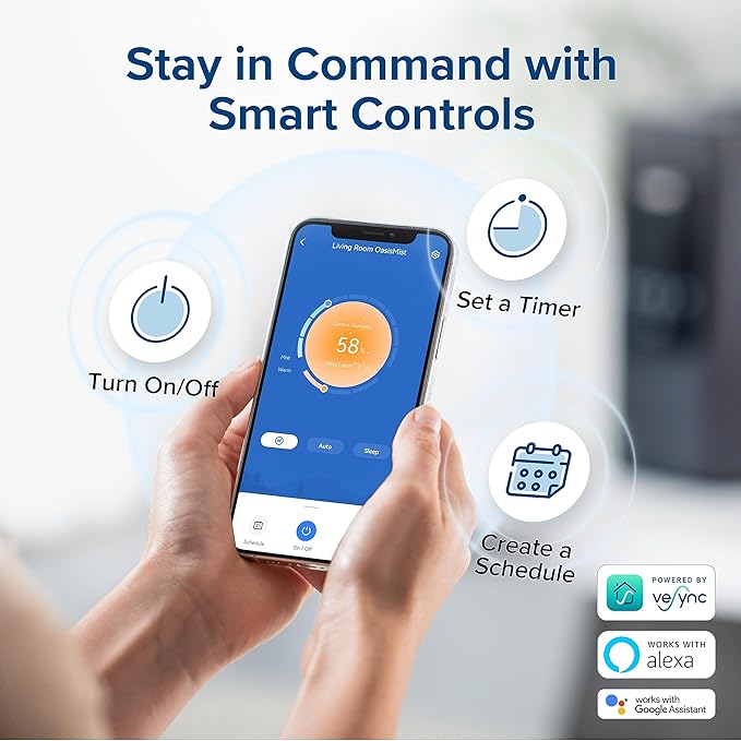 6L Smart Warm and Cool Mist Humidifiers for Home Bedroom, 60H Runtime and Auto Customized Humidity for Large room, Schedule
