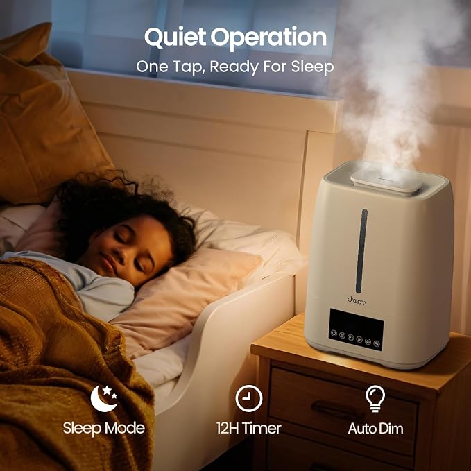 6L Top Fill Ultrasonic Humidifier - Cool and Warm Mist for Bedroom, Baby, Large Rooms & Plants, Smart Humidity Control, Aroma