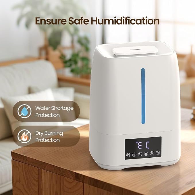 6L Top Fill Ultrasonic Humidifier - Cool and Warm Mist for Bedroom, Baby, Large Rooms & Plants, Smart Humidity Control, Aroma