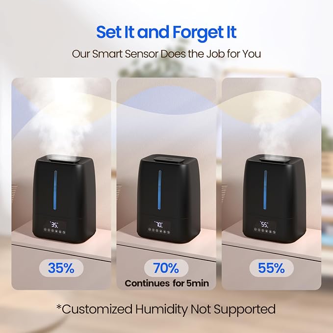 6L Top Fill Ultrasonic Humidifier - Cool and Warm Mist for Bedroom, Baby, Large Rooms & Plants, Smart Humidity Control, Aroma