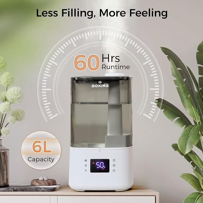 6L Warm & Cool Mist Humidifiers for Bedroom, Air Humidfier for Large Room with Remote Control, alternate product view 4