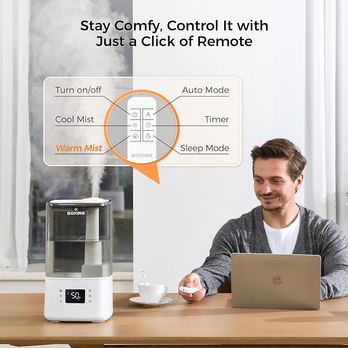 6L Warm & Cool Mist Humidifiers for Bedroom, Air Humidfier for Large Room with Remote Control, alternate product view 5