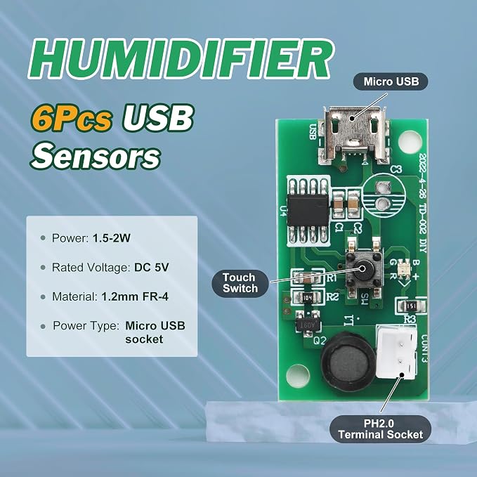 6Pcs USB Humidifier Module 5V Humidifieration Atomizer Spray Circuit Ultrasonic Humidifier Board Atomization Plate Disc Drive