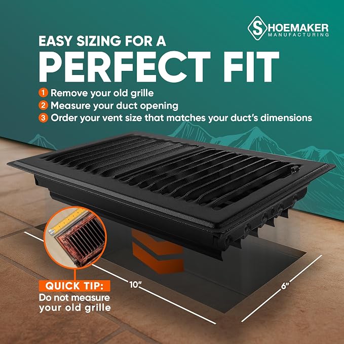 6x10 Floor Register – Black Heavy Duty Metal Floor Vent Cover for Home Floors - Premium Forced Air Vent Covers, alternate