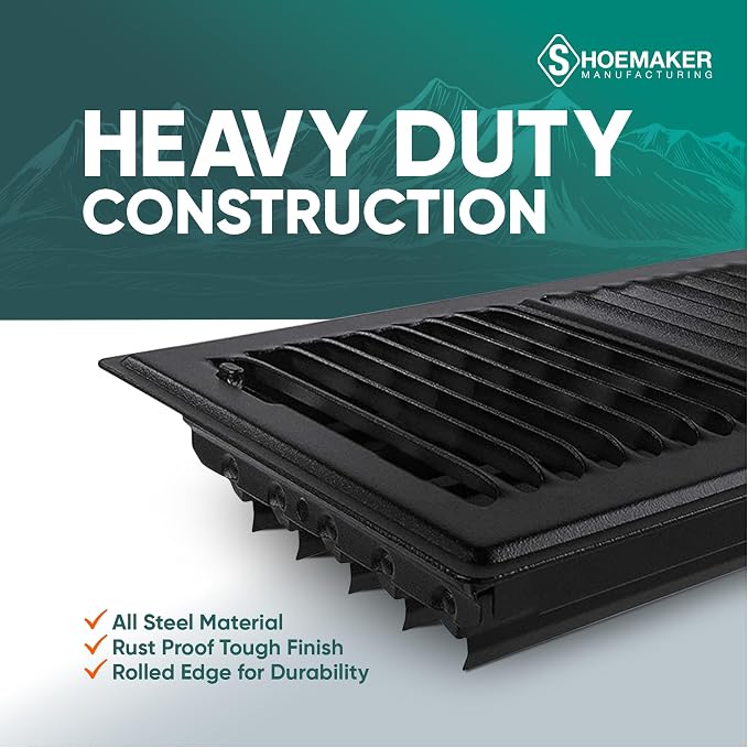 6x10 Floor Register – Black Heavy Duty Metal Floor Vent Cover for Home Floors - Premium Forced Air Vent Covers, alternate