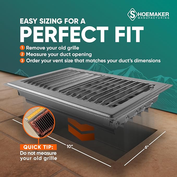 6x10 Floor Register – Storm Gray Heavy Duty Metal Floor Vent Cover for Home Floors - Premium Forced Air Vent Covers