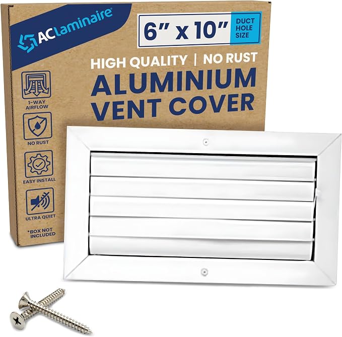 6x10 Inch (Duct Opening) Aluminum 1-Way Air Flow Vent – HVAC Vent Cover for Wall or Ceiling – Quiet HVAC Wall Register