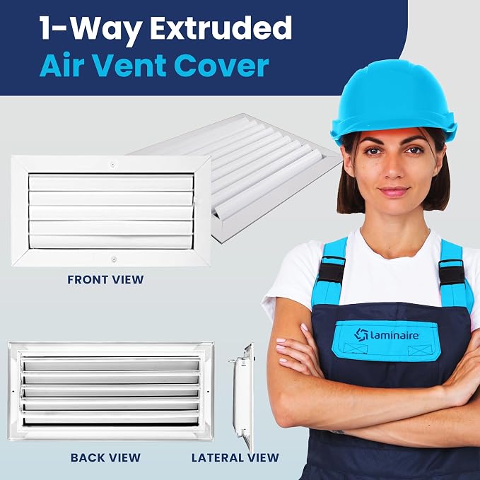 6x10 Inch (Duct Opening) Aluminum 1-Way Air Flow Vent – HVAC Vent Cover for Wall or Ceiling – Quiet HVAC Wall Register