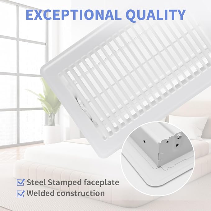 6x10 Inch Floor Register 2 Pack - Heavy Duty Steel Walkable Floor Vents, Easy Adjust Air Supply Lever - Vent Covers for Home