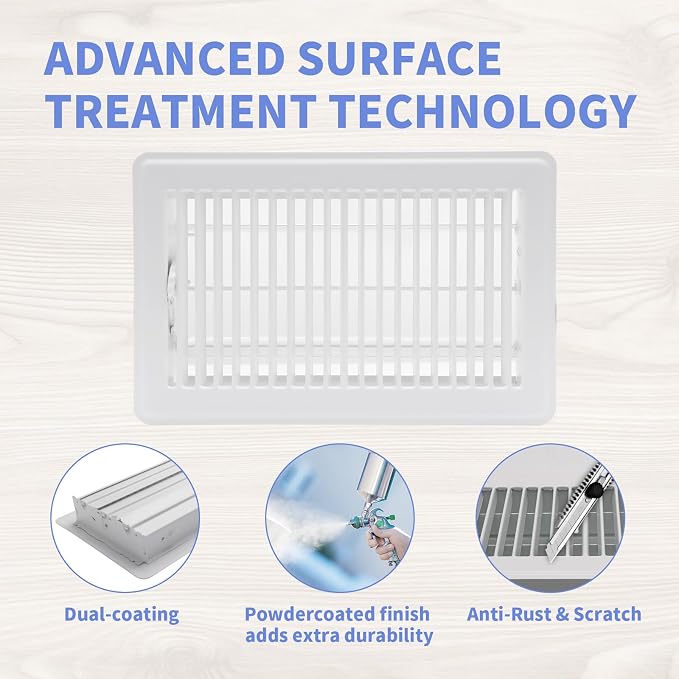 6x10 Inch Floor Register - Heavy Duty Steel Walkable Floor Vents - Easy Adjust Air Supply Lever - Vent Covers for Home