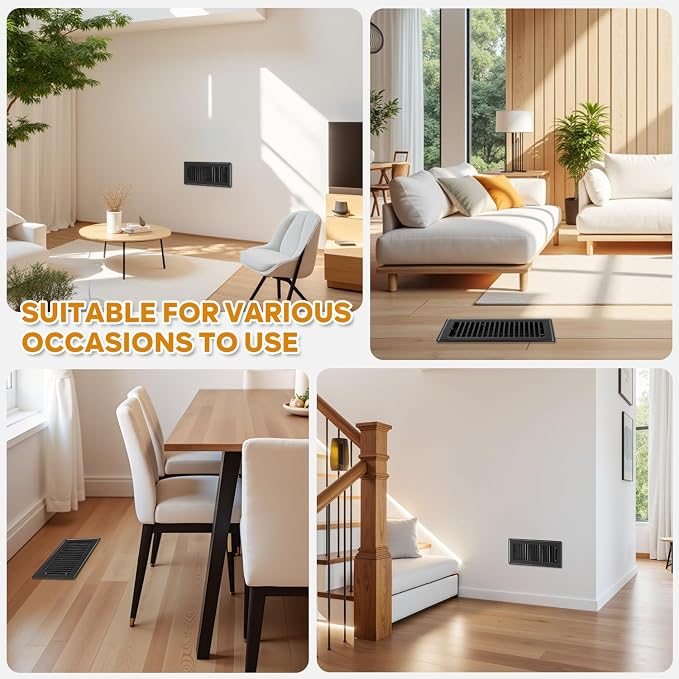 6x12 Floor Register, 2 Pack Heavy Duty Steel Walkable Floor Vent Covers, Easy Adjust Air Supply Lever, Vent Covers for Home