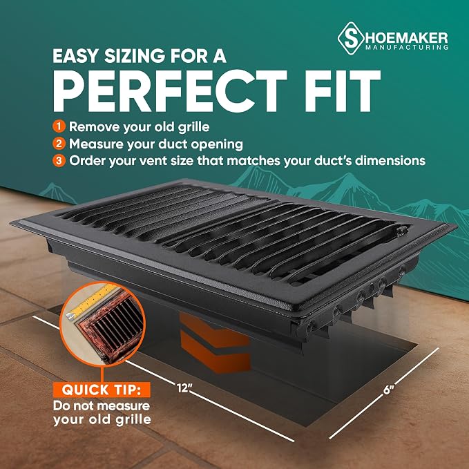 6x12 Floor Register – Black Heavy Duty Metal Floor Vent Cover for Home Floors - Premium Forced Air Vent Covers, alternate
