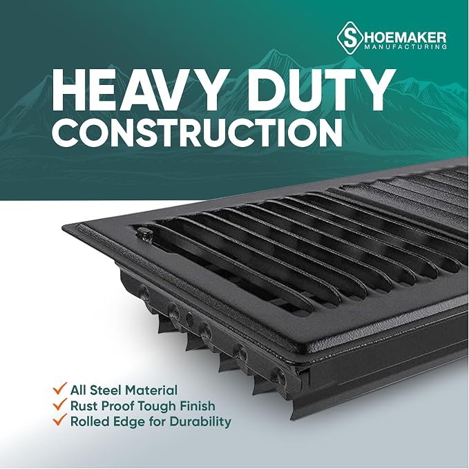 6x12 Floor Register – Black Heavy Duty Metal Floor Vent Cover for Home Floors - Premium Forced Air Vent Covers, alternate