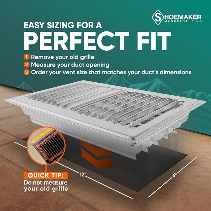 6x12 Floor Register – Cement Gray Heavy Duty Metal Floor Vent Cover for Home Floors - Premium Forced Air Vent Covers