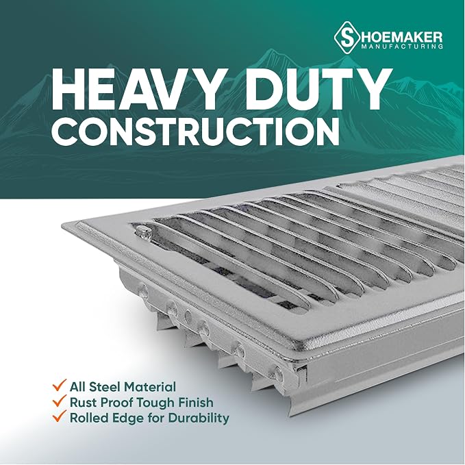 6x12 Floor Register – Cement Gray Heavy Duty Metal Floor Vent Cover for Home Floors - Premium Forced Air Vent Covers