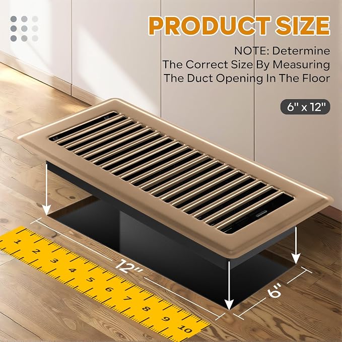 6x12 Floor Register, Floor Vent Covers for Home Floor Heavy Duty Steel Walkable Floor Vents Air Vent Covers for Sidewall and