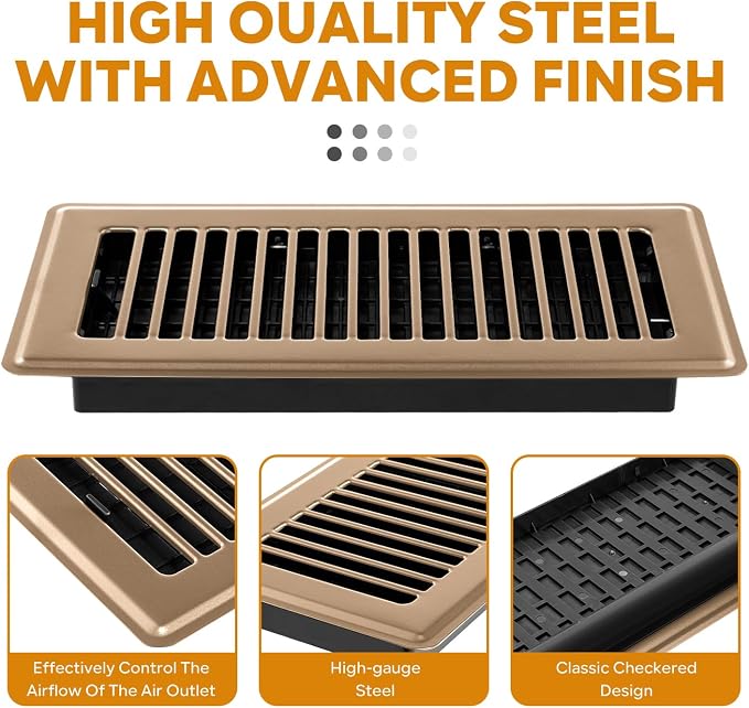 6x12 Floor Register, Floor Vent Covers for Home Floor Heavy Duty Steel Walkable Floor Vents Air Vent Covers for Sidewall and
