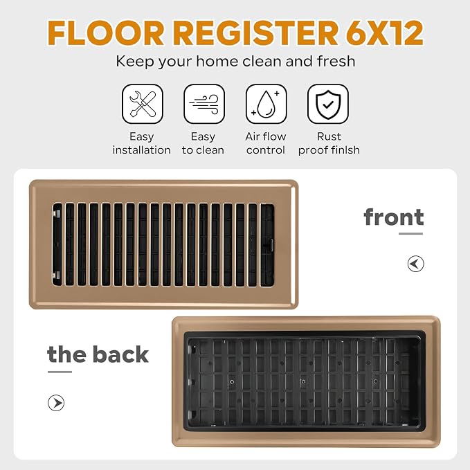 6x12 Floor Register, Floor Vent Covers for Home Floor Heavy Duty Steel Walkable Floor Vents Air Vent Covers for Sidewall and