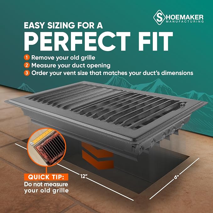 6x12 Floor Register – Storm Gray Heavy Duty Metal Floor Vent Cover for Home Floors - Premium Forced Air Vent Covers