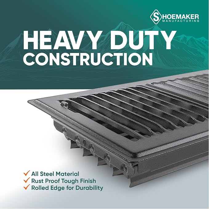 6x12 Floor Register – Storm Gray Heavy Duty Metal Floor Vent Cover for Home Floors - Premium Forced Air Vent Covers